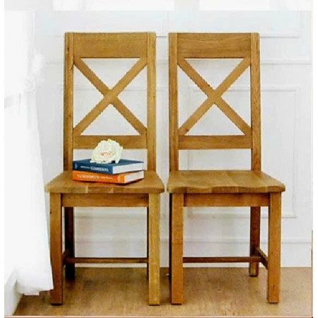 Oak : Ghế Gỗ Sồi Lưng X - Mặt Gỗ 